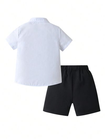 Young Boys' White Short Sleeve Shirt And Solid Color Shorts Gentleman Outfit For Holiday Parties