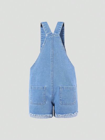 Young Girl Sweet And Cute Flower Embroidery Ripped Denim Overall Shorts