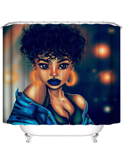 African Woman Shower Curtain, Afro American Girl Shower Curtains Funny Fabric Shower Curtain Abstract Art Modern Set Watercolor Bathroom Decor Waterproof with 12 Hooks 72"W x 72"L Cute Girl