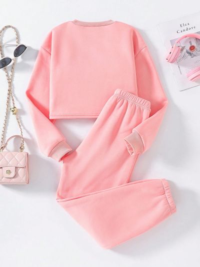 Teen Girl's Letter Printed Long Sleeve Sweatshirt And Sweatpants Set, Winter/Fall