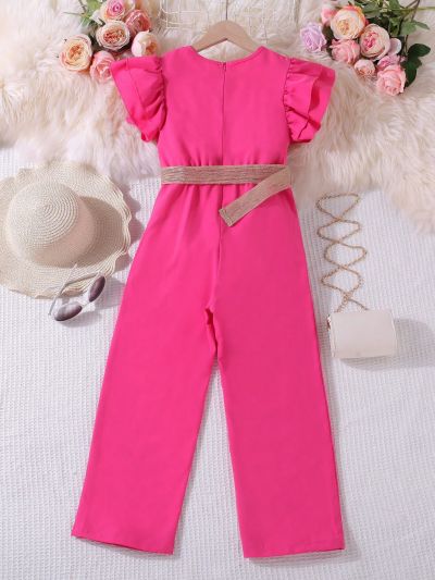 SHEIN Kids CHARMNG Girls Ruffle Trim Zipper Back Jumpsuit