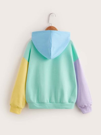 SHEIN Fashionable Teen Boys' Contrast Color English Slogan Pattern Patchwork Hoodie For Casual Wear