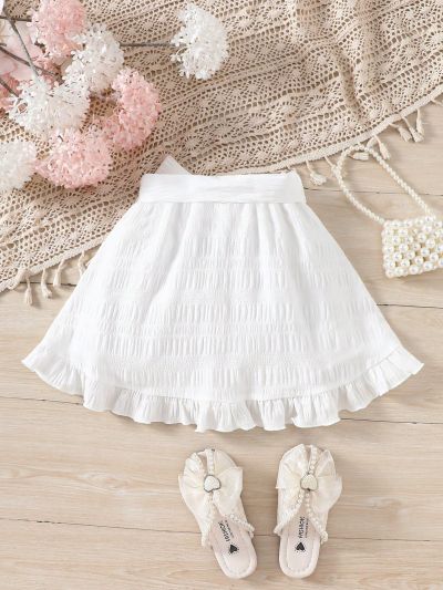 SHEIN Kids CHARMNG Young Girls' Detachable Belt Ruffle Hem Shorts