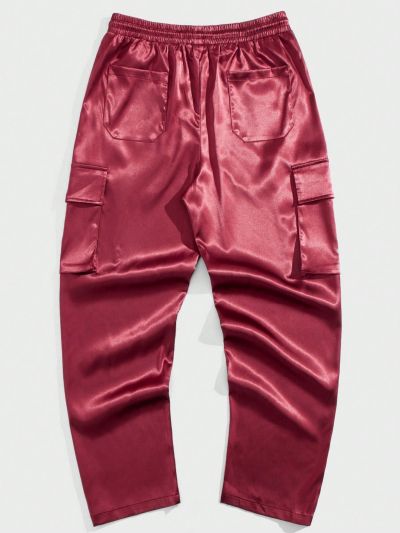 Manfinity AFTRDRK Men'S Solid Color Drawstring Waist Cargo Straight Leg Pants