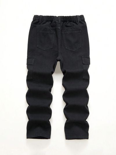 Teen Boys Loose Black Denim Cargo Pants For Teenagers