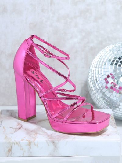 Patent Criss Cross Straps Platform Heeled Sandals