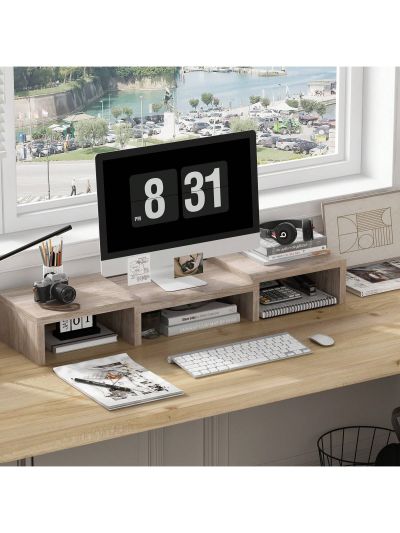 SUPERJARE Dual Monitor Stand Riser, Adjustable Length and Angle Screen Stand, for Laptop Computer/TV/PC/Printer