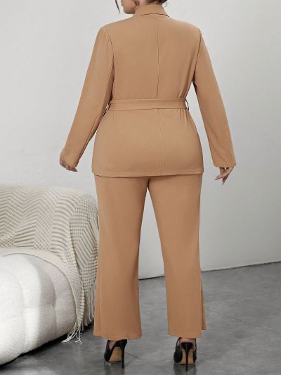 SHEIN Privé Plus Double Button Belted Blazer & Pants