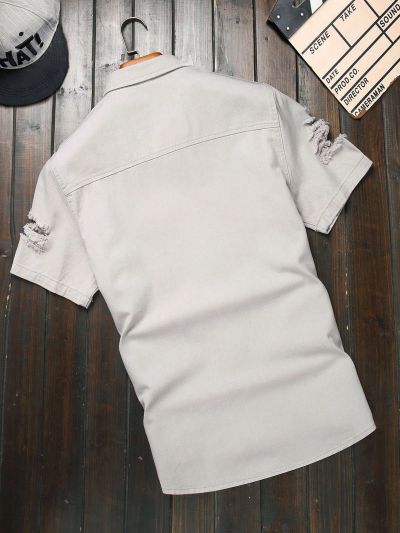 Manfinity Men's Short Sleeve Ripped Denim Shirt