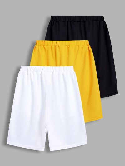 SHEIN Kids EVRYDAY 3pcs/Set Tween Boys' Leisure Mesh-Lined Solid Knit Shorts (One In Three Colors)