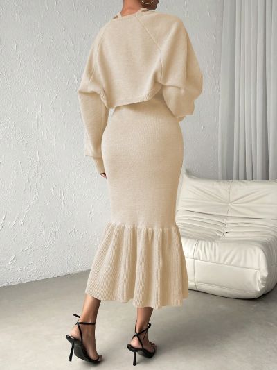 SHEIN Privé Mermaid Hem Halter Sweater Dress And Sleeveless Cardigan