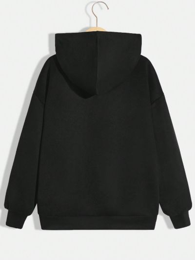 SHEIN Boys' Casual Night-Luminous Green Printed Cartoon Character Hooded Knit Sweatshirt For Tweens