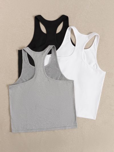 Plus 3pcs Lightweight Top-stitching Sports Tank Top