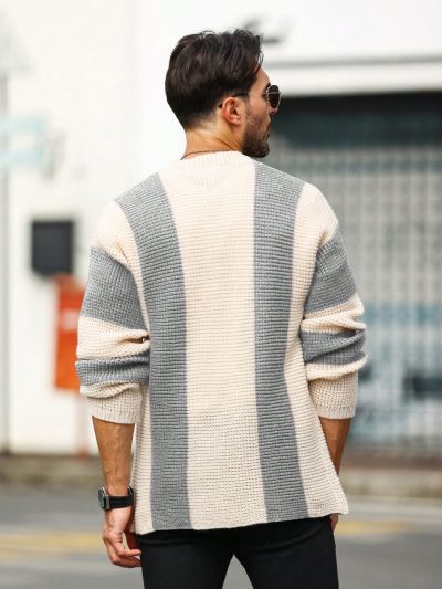 Men'S Color Block Long Sleeve Cardigan With Front Opening