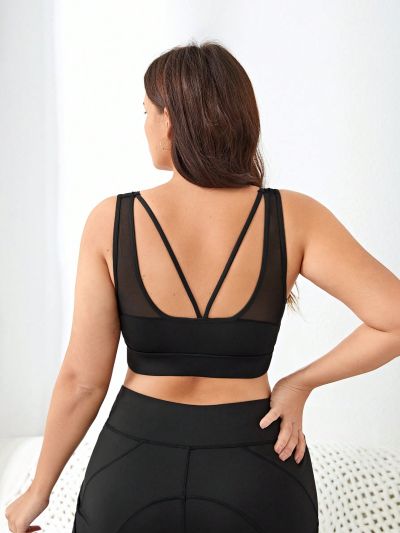 Yoga Basic Plus Size V-Neck Mesh Back Sport Bra