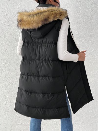 SHEIN Frenchy Puffer Coat With Hoodie And Fuzzy Details On The Side Pockets