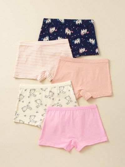 5pcs Girls' Unicorn Printed Underwear