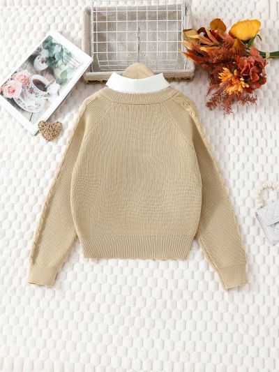 SHEIN Kids EVRYDAY Girls' (Big) Long Sleeve Drop Shoulder Pullover Sweater