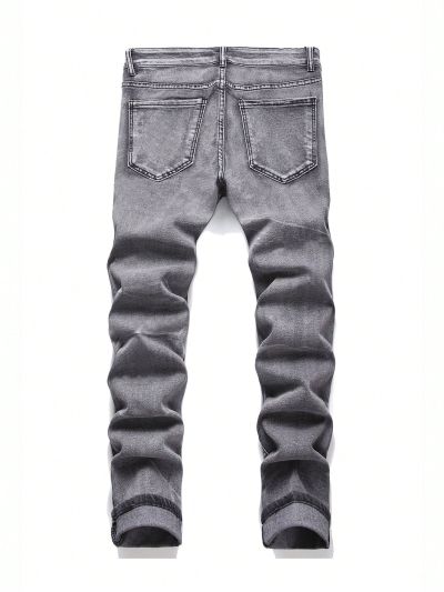 SHEIN Teen Boys' Ripped And Patchwork Slim Fit Mid-Rise Casual Jeans