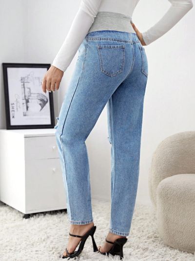 SHEIN Maternity Belly Support Ripped Denim Jeans