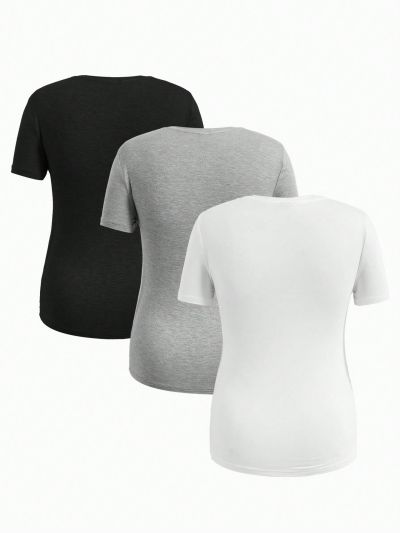SHEIN 3pcs Maternity Round Neck Short Sleeve Nursing T-Shirt
