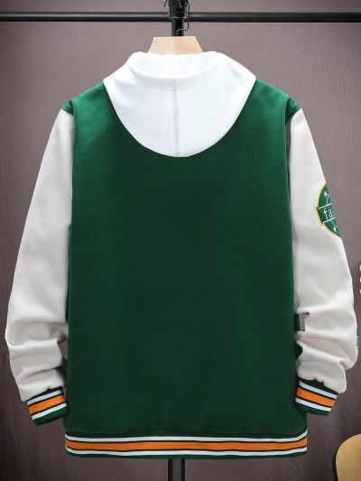 Manfinity Men Slogan Graphic Colorblock Varsity Jacket Without Hoodie