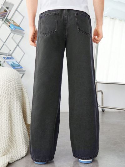SHEIN Teen Boys' Casual Vintage Faded Distressed Oversized Wide Leg Jeans