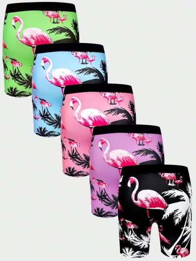 Men's Printed Chinese Crane Boxer Briefs, 5pcs/Pack