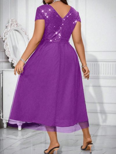 SHEIN Privé Plus Size Sequin Splicing Mesh Dress