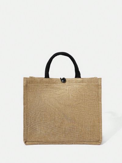SHEIN VCAY 1pc Solid Color -linen Fashionable Minimalist Personalized All-match Tote Bag