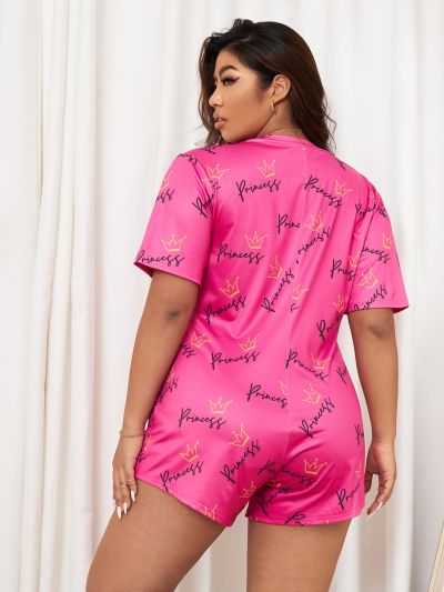 Plus Crown & Letter Graphic Sleep Romper