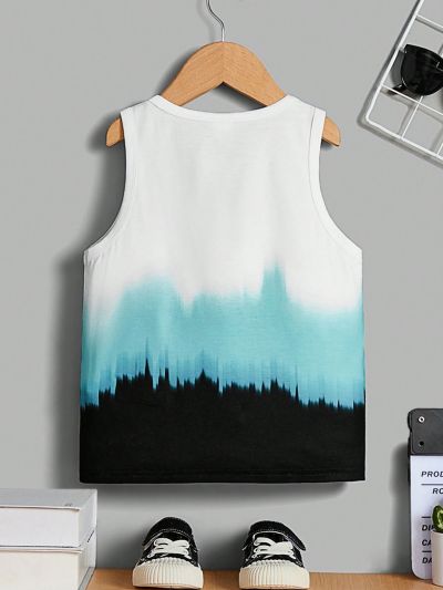 SHEIN Kids SUNSHNE 1pc Toddler Boys' Casual Basic Slim Fit Sleeveless Tank Top With Gradient & Letter Detail, Badyon Color Style, Breathable & Comfortable, Ideal For Spring/Summer