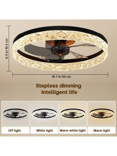 Surnie Modern Flush Mount Ceiling Fan with Lights,Indoor Dimmable Low Profile Ceiling Fans with Remote Control,Smart 3 Light Color Change and 6 Speeds for Bedroom Living Room Kitchen (Black)