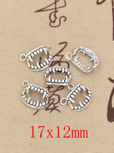 20Pcs Charms Vampire Dracula Fangs Teeth Halloween Antique Silver Color Pendants Making DIY Handmade  Finding Jewelry