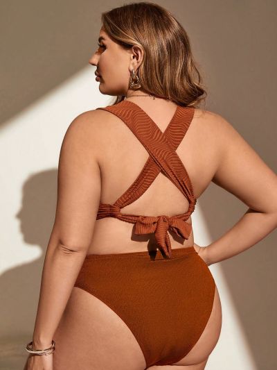 SHEIN Swim Basics Plus Size Women's Twist Knot Wide Strap Bikini Top