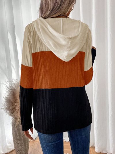 Zipper Half Placket Drawstring Hoodie