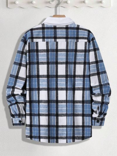 Manfinity Homme Men's Plus Size Grid Pattern Long Sleeve Casual Shirt Jacket