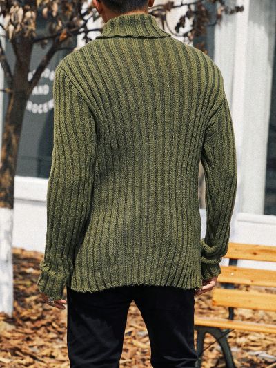 Men Plus Turtleneck Ribbed Knit Sweater