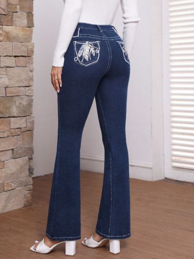 SHEIN LUNE Solid Color Bell Bottom Jeans