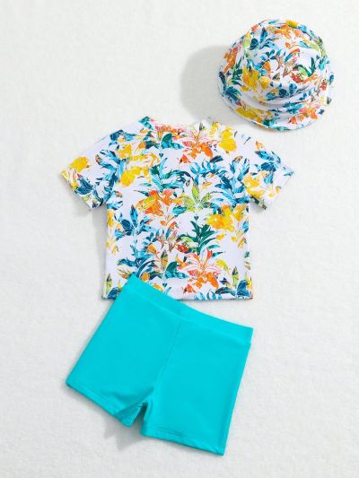 Baby Boys' Plant Printed Raglan Short Sleeve Top And Shorts Swimsuit Set