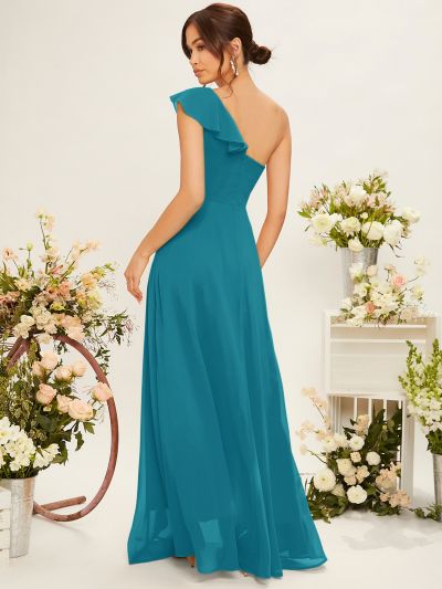 SHEIN One Shoulder Ruffle Trim Bridesmaid Dress