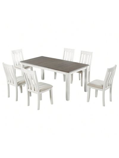 Nestfair Retro 7-Piece Dining Table Set with Extendable Table and 6 Upholstered Chairs