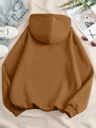 Teen Girls' Butterfly And Letter Printed Hooded Fleece Sweatshirt