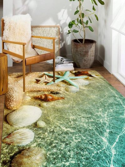 1pc Tropical Simple Style Soft Carpet Ocean Starfish Printed Area Rug, Living Room, Sofa, Coffee Table & Bathroom Floor Mat, Home Decoration