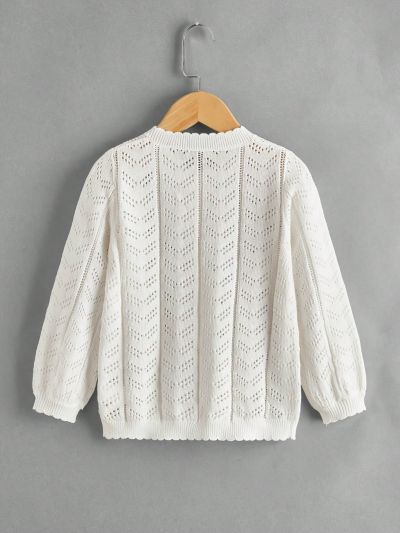 Little Girls' Button Up Pointelle Knit Cardigan