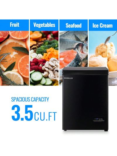 DEMULLER Deep Freezer Chest 3.2 Cubic Feet Freezers with Temperature Display Panel Mini Freezer with Removable Basket Suitable for Apartment Garage Dorm BLACK