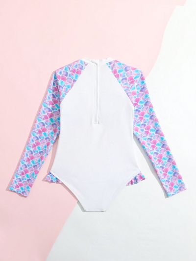 Big Girls' Scale & Letter Print One-piece Swimsuit