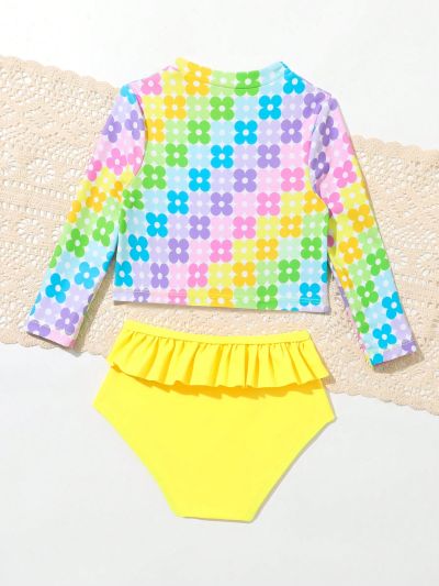 Infant Girls' Flower Print Long Sleeve Swimsuit Set