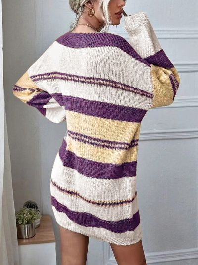 SHEIN Essnce Plus Size Women's Slouchy Striped Pullover Sweater With Long Sleeves