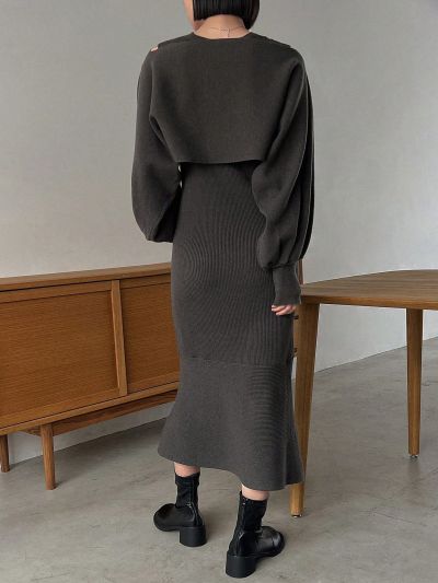 FRIFUL Women'S Solid Color Knitted Two-Piece Sweater Set